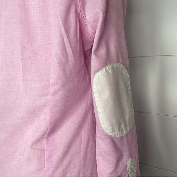 Tommy Girl Oxford Button Up L Pink Lilac White Elbow Patches Tab Sleeves Lace - Picture 6 of 11
